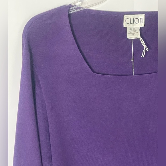 CLIO II silk blend square neck sweater beaded fringe trim women’s Size 1X retro - Picture 2 of 12